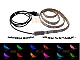 100cm LED Leiste Streifen licht RGB Stripe Mehrfarbig wasserdicht + MINI Controller USB 2.0 Kabel