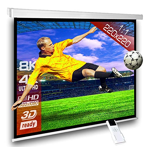 Motorleinwand SlenderLine 220 x 220cm (BxH) - 1:1 Format - 2D/3D - Full-HD - 4K Ultra HD - Beamer Leinwand inkl. Funkfernbedienung